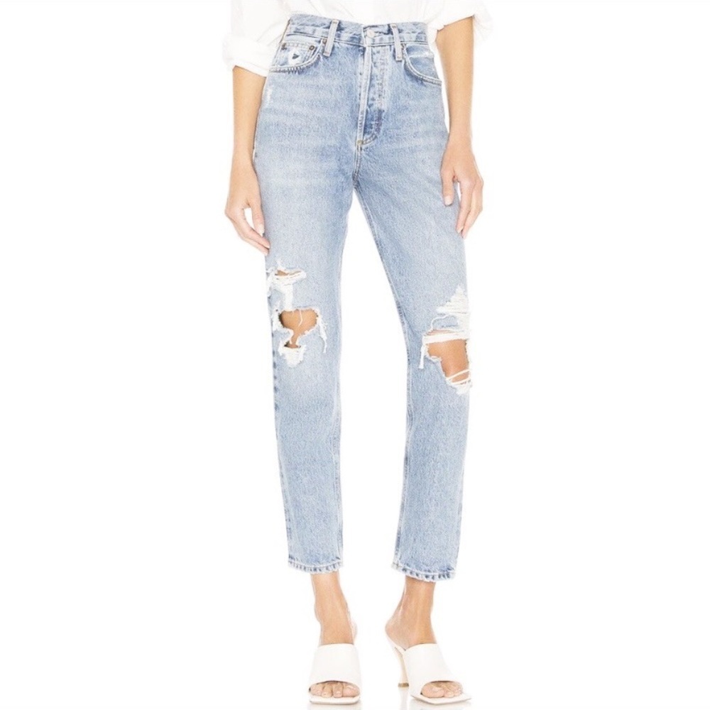 NEW Agolde Fen Light Wash High Rise Relaxed Taper Distressed Denim Jeans 28 - Picture 2 of 12